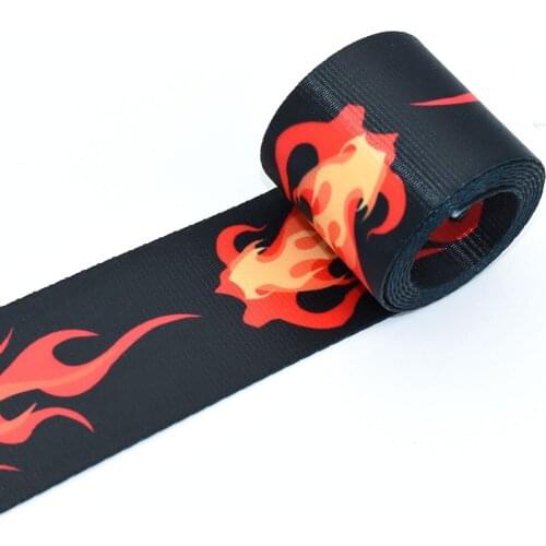 Black Webbing Belt Polyester Knapsack Strapping Bag 2” Flame Pattern Webbing Crafts Sewing Accessories for Bag Strap Sewing