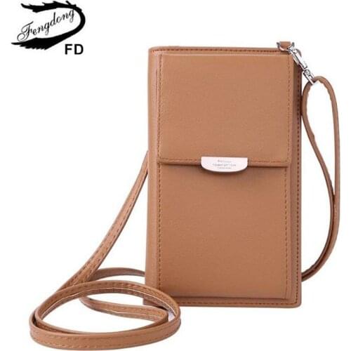 Fengdong female crossbody phone bag one shoulder leather wallet coin purse women long wallet id credit card holder New Year gift