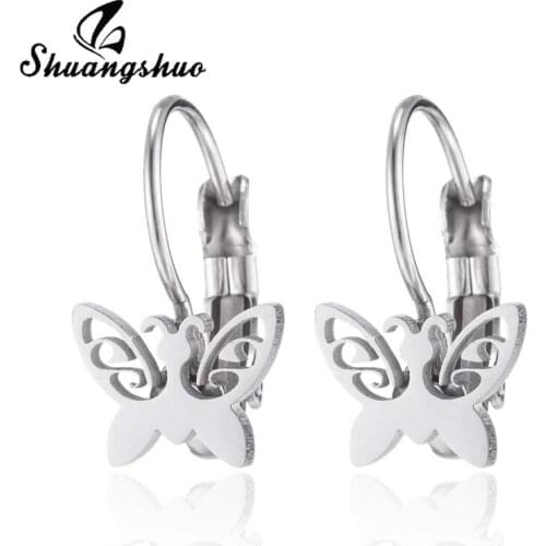 Shuangshuo Hip Rock Small Origami Butterfly Drop Earrings for Women Girl Stainless Steel Animal Pendant Earrings kolczyki 2010