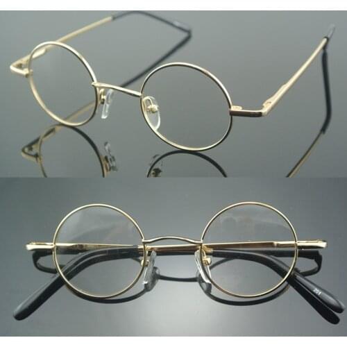 Vintage Round Gold Small Spring Hinges John Lennon Metal Eyeglass Frames Full Rim myopia Glasses -150 -200 -300