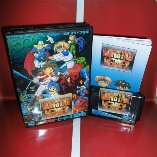 Gunstar Heroes Japan Cover with Box and Manual for MD MegaDrive Genesis Video Game Console 16 bit MD card