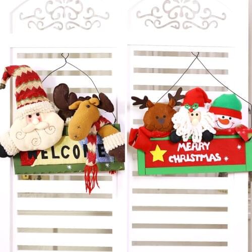 Hot Sale Cute Santa Reindeer Plush Dolls Welcome Signs Holiday Hanging Pendants Christmas Front Door Wreaths