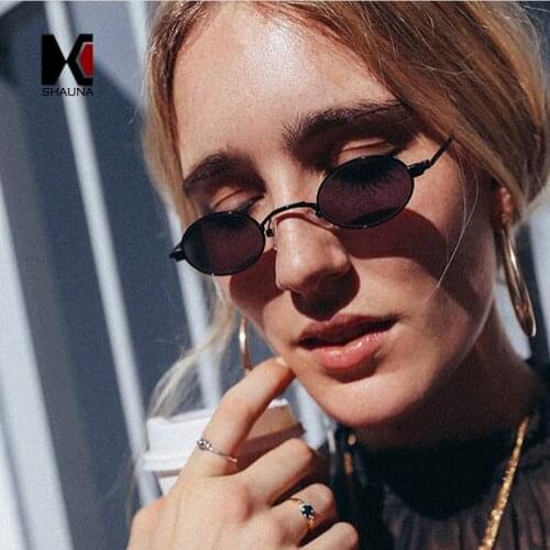 SHAUNA Fashion Women Oval Sunglasses Popular Small Metal Frame Men Red Lens Shades UV400