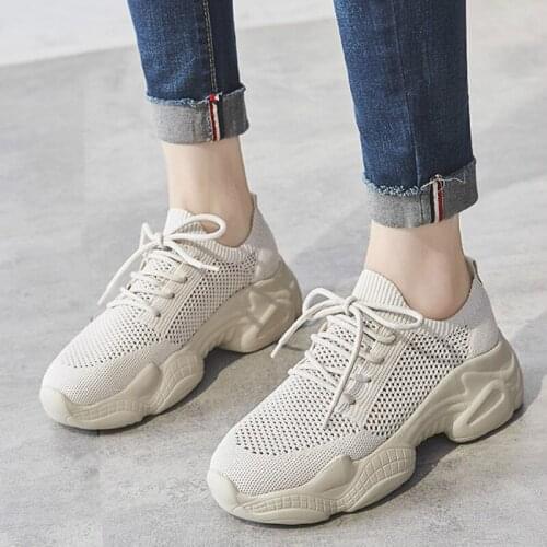 Women Mesh Spring Sneakers Ladies Lace Up Stretch Fabric Platform Flat Vulcanized Casual Shoes Female Breathable Fashion K6-53