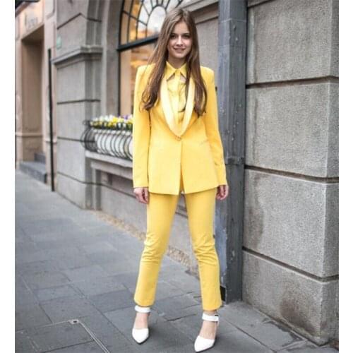 Yellow Women Pantsuits With Jackets And Pants Shawl Lapel Ladies Business Women Pant Suits Female Trousers Custom Made