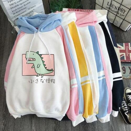 New-Coming Fashion Women Casual Print Long Sleeve Splice Dinosaur Sweatshirt Tops Autumn Winter Ladies Loose Sweatshirt F
