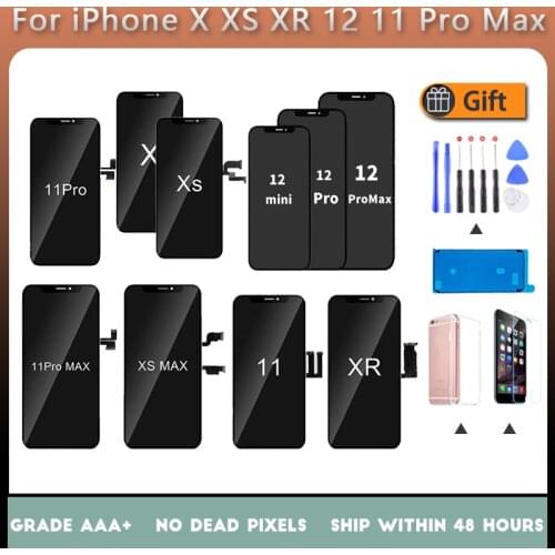 LCD For iPhone X XS XR 12 11 Pro Max LCD Touch Screen Replacement For iphone XR XS 11Pro Max No Dead Pixel Tempered Glass