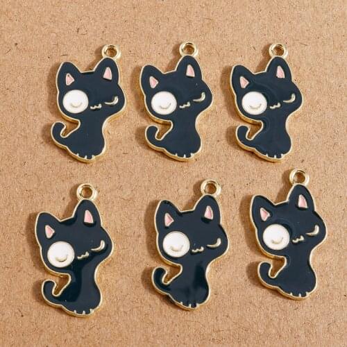 10pcs 15*25mm Cute Enamel Black Cat Charms for Jewelry Making Animal Charms for Pendants Necklaces Earrings DIY Crafts Supplies