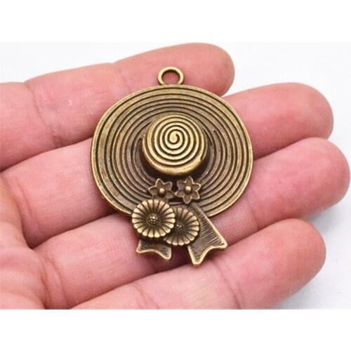 2pcs 48*34mm Antique Bronze Plated Ladies Hat Charms Making DIY Handmade Jewelry