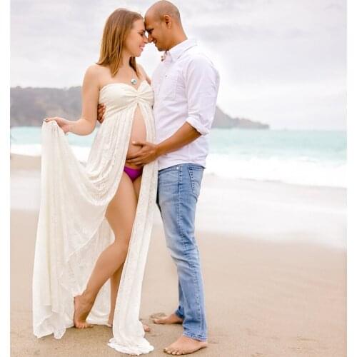 2021 Summer Maternity Photography Long Dress Off-the Shoulder Maternity Lace Dresses For Photo Shoot Front Slit