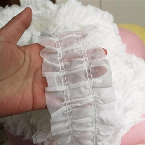 5 Meters White Chiffon Ruffled Pleated Lace Trim Collar Garment Skirt Decoration Trimming DIY Sewing Accessories 8cm Wide