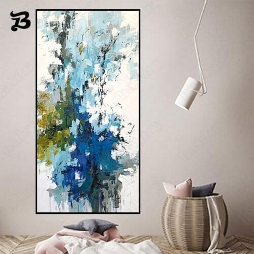 Canvas Painting for Living Room Abstract Painting White Blue Golden Texture Wall Art Modern Mural Hotel Restaurant Decoration