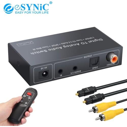 ESYNiC 192Khz DAC Audio Switcher SPDIF Coaxial In 3.5mm SPDIF Coaxial Out Digital To Analog Audio Converter With Remote Control