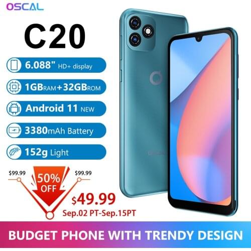 BLACKVIEW OSCAL C20 Smartphone 1GB RAM 32GB ROM SC7731E Quad Core 6.088" Cellphone 3380mAh Dual Camera Android 11 Mobile Phone