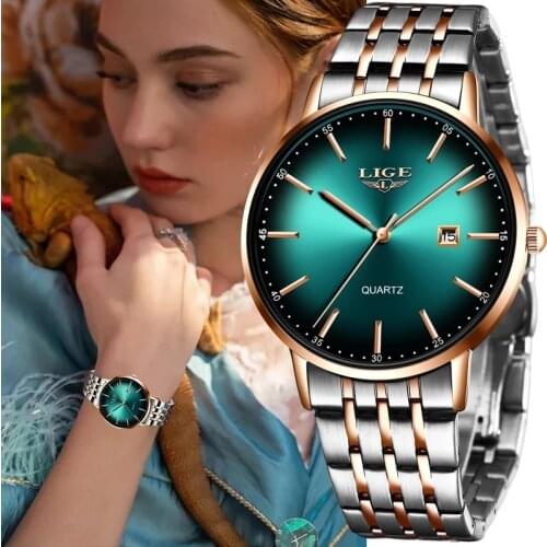 New LIGE Rose Gold Women Watch Business Quartz Watch Ladies Top Brand Luxury Female Wrist Watch Girls Clock Relogio Feminin+Box