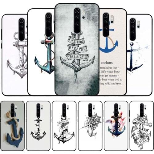 Anchor black Silicone Phone Case For Redmi note 9 8 7 Pro S 8T 7A Cover