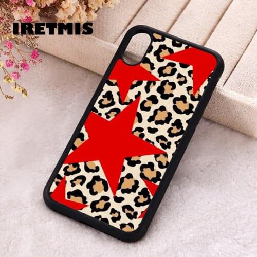 Iretmis 5 5S SE phone cover cases for iphone 6 6S 7 8 Plus X Xs Max XR 11 12 Mini Pro Silicone Cheetah Print With Red Stars
