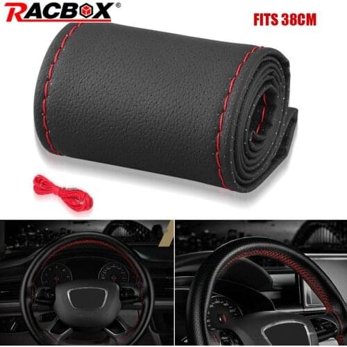 Car Steering Wheel Cover 37-38cm DIY Stitched Steering Wheel Holster Soft Non-slip Breathable Wear-resistant Leather Car Covers