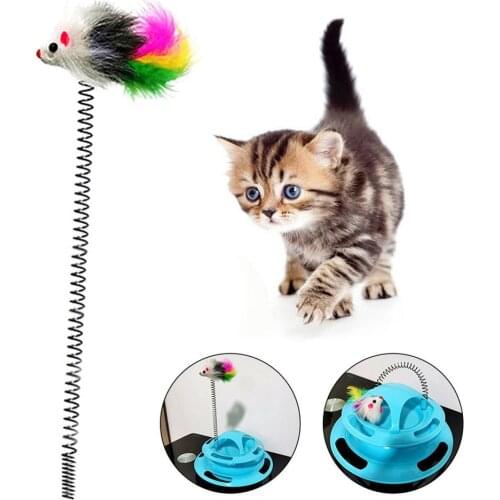 Pet Cat Kitten Amusement Disk Feather Turntable Spring Replacement Play Toy
