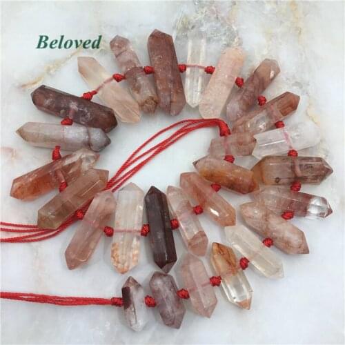 Double Terminated Blood Crystal Quartz Loose Beads, Natural Red Quartz Point Jewelry Making Findings, BG18033