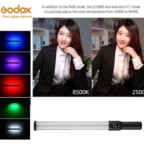 Godox LC500R 2500K-8500K Bi-Color Full Color RGB LED Light Stick Lighting Effects CRI 96 TLCI 98 with Remote Control & Barndoor