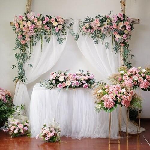 Customize Wedding Background Pink Floral Triangle Flower Row Artificial Decorations Decorative Flowers Fake Flowers arrangement