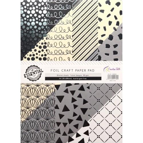 Creative Path A4 Foil Design Scrapbooking Craft Paper Pad 28 Sheets Cards DIY Cardmaking Background Pattern Decoration Acid Free