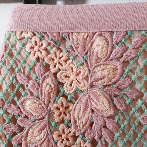 Runway Fashion Slim 2021 High Quality Women Elegant Luxury Spring Summer Flower Embroidery Midi Party Skirt