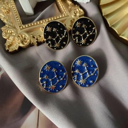 Fashion Retro Night Sky Constellation Enamel Oil Dripping Net Red Lady Earrings 2021 NEW