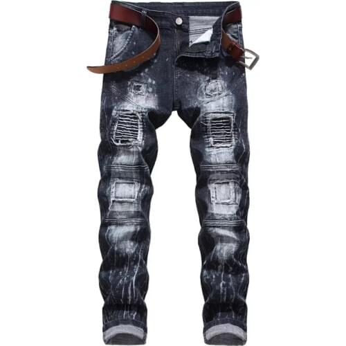 2020 2021 New Trendy Men Skinny Biker Destroyed Jeans Homme Ripped Jeans For Men