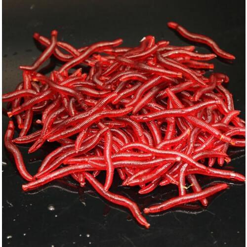 Soft Red Earthworm 100 Pcs Fishing Bait Worm Lures Crankbaits Hooks Baits Tackle