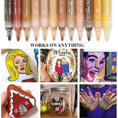 Color Acrylic Pen Set Paint Markers Art Marker Permanent Complexion Rocks Stone Glass Drawing Comics Fabric Wood DIY Crafts Mark