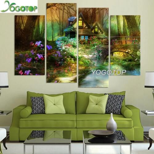 Flowers forest trees house,4pcs set,Needlework Diy Diamond Embroidery Diamond Painting Cross Stitch Full Square Mosaic Art ML863