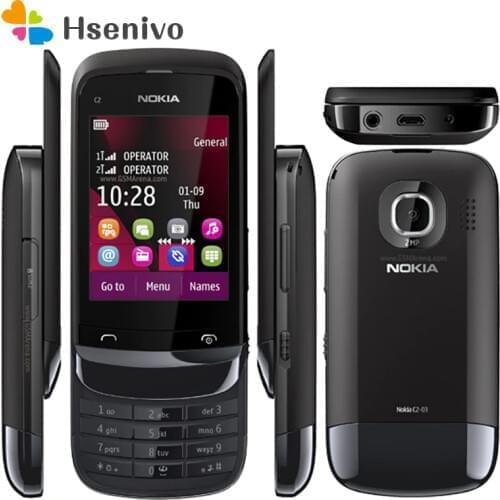 100% Original Nokia C2-03 Unlocked Dual Sim card 2.6inch 2.0MP Bluetooth FM Radio Java Mobile Phone 1020mah battey Free shipping