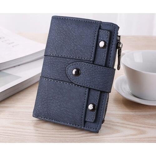 2021 New Vintage Leather Women Female Wallet Coin Purse Small Pocket Wallet Short Rivet Hasp Zipper Handy Clutch Bags Purses