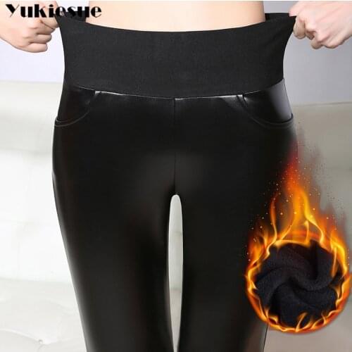 2018 New Arrival winter warm fleece Women Sexy Bodycon PU Leather Solid Celebrity Casual Party Pants womens trousers female