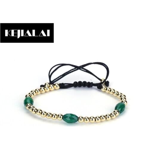 KEJIALAI Oval Faceted Charm Bracelet Copper Beads Macrame Bracelet Adjustable for Men Women Simple Style Fashion Accessories
