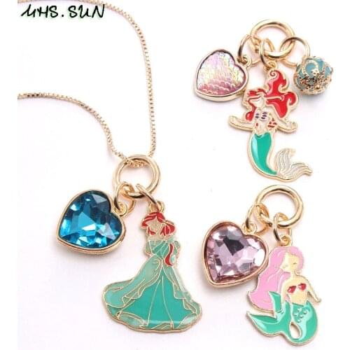 MHS.SUN girls kids charms chain necklace with heart princess pendant can replace baby jewelry necklace for party gift 1set