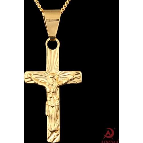 Classic Religious Copper Titanium Alloy Jesus Crucifix Cross Pendent Necklace for Christian Women Men Girls Neck Jewelry Gift
