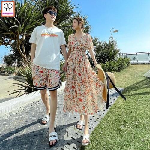 Lovers Matching Couple Clothes Summer Dresses Women Honeymoon Date Holiday Wear Cute Girls Strapless A Line Beach Bohemian Dress