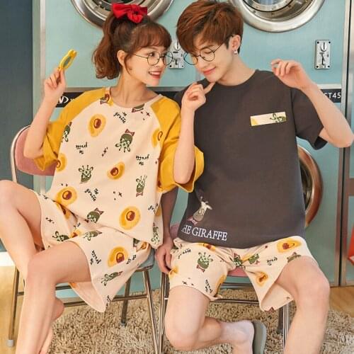 Funny Cartoon Anime Couple Pajamas Set Summer Loose Casual Short Sleeve Sleepwear Cotton Comfort Plus Size Men Women Sleepwear