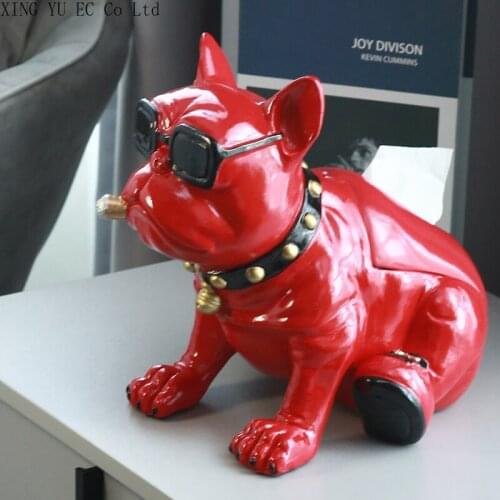 Resin French Fighting Dog Creative Drawer Box Light Luxury Wind Tissue Box Household Coffee Table Decoration Simple Storage Box