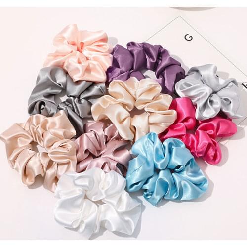 Girl Elastic Silk Scrunchie Women Rubber Satin White Hair Bands Black Hair Ties Gum Ponytail Holder Hair Accessory Bright Color