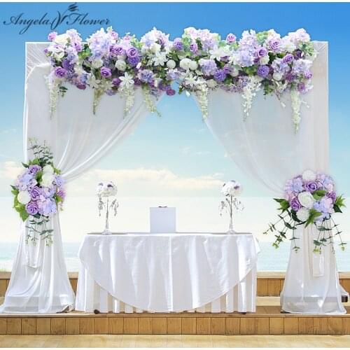 Luxury purple artificial flower arrangement wedding party event decor window silk garland flower row cornor curtain flower ball