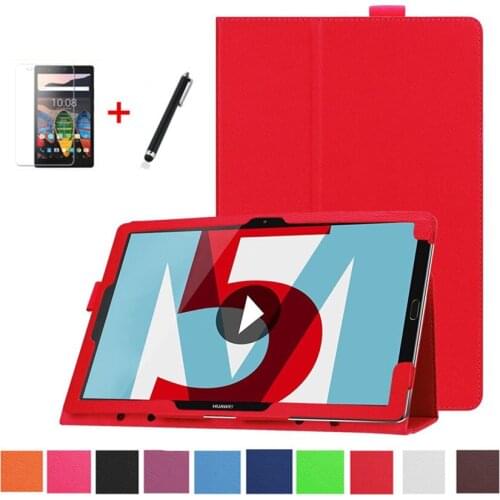 Ultra Thin Litchi Flip Book PU Leather Case Cover for Huawei MediaPad M5 10.8 10 Pro CMR-AL09 CMR-W09 10.8 inch Tablet+film+pen