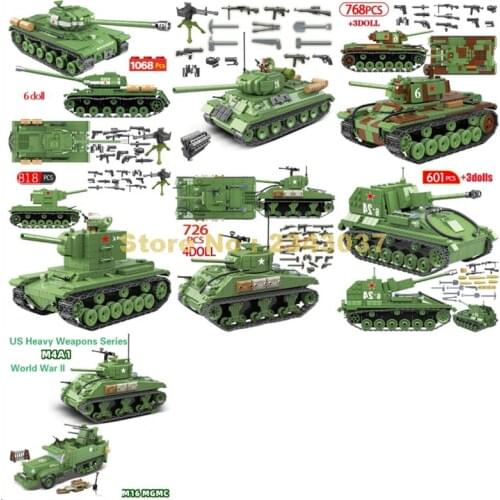 Ww2 Military Soviet Germany Tank Military World War Ii Weapon Army Kv2 Is-2m M4a1 Kv-1 Su-76m T-34 Building Blocks Toy
