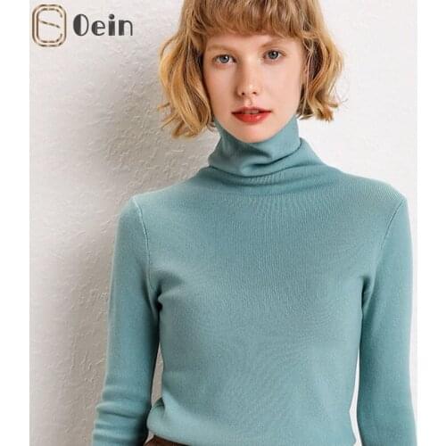 Oein Knitted Turtleneck Womens Sweater Oversize Long Sleeve Autumn Winter Warm Ladies Sweaters Solid All-match Top Female Jumpe