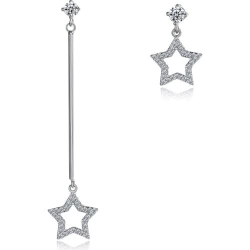 ZEMIOR 925 Sterling Silver Star Drop Earring Shining Cubic Zircon Asymmetry Earrings For Women Fine Jewelry Anniversary Gift