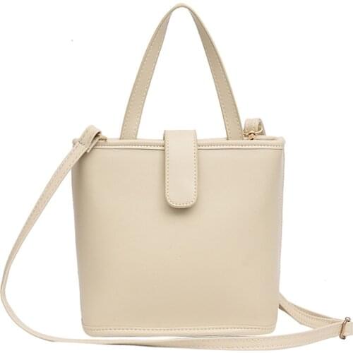 Buckle Design Casual Bucket Handbag Women Beige Black Simple Crossbody Bags And Shoulder Bag 2019 New Female Bags