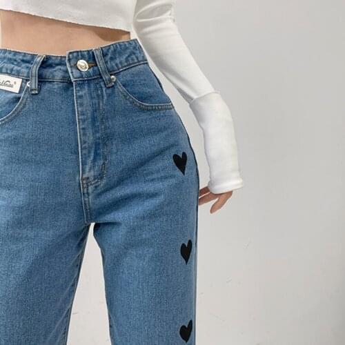 WOMENGAGA High Street Embroidery Loose Straight Bodycon Jeans Women Korean Do Old Washed All-match Denim Pants ZJ9P